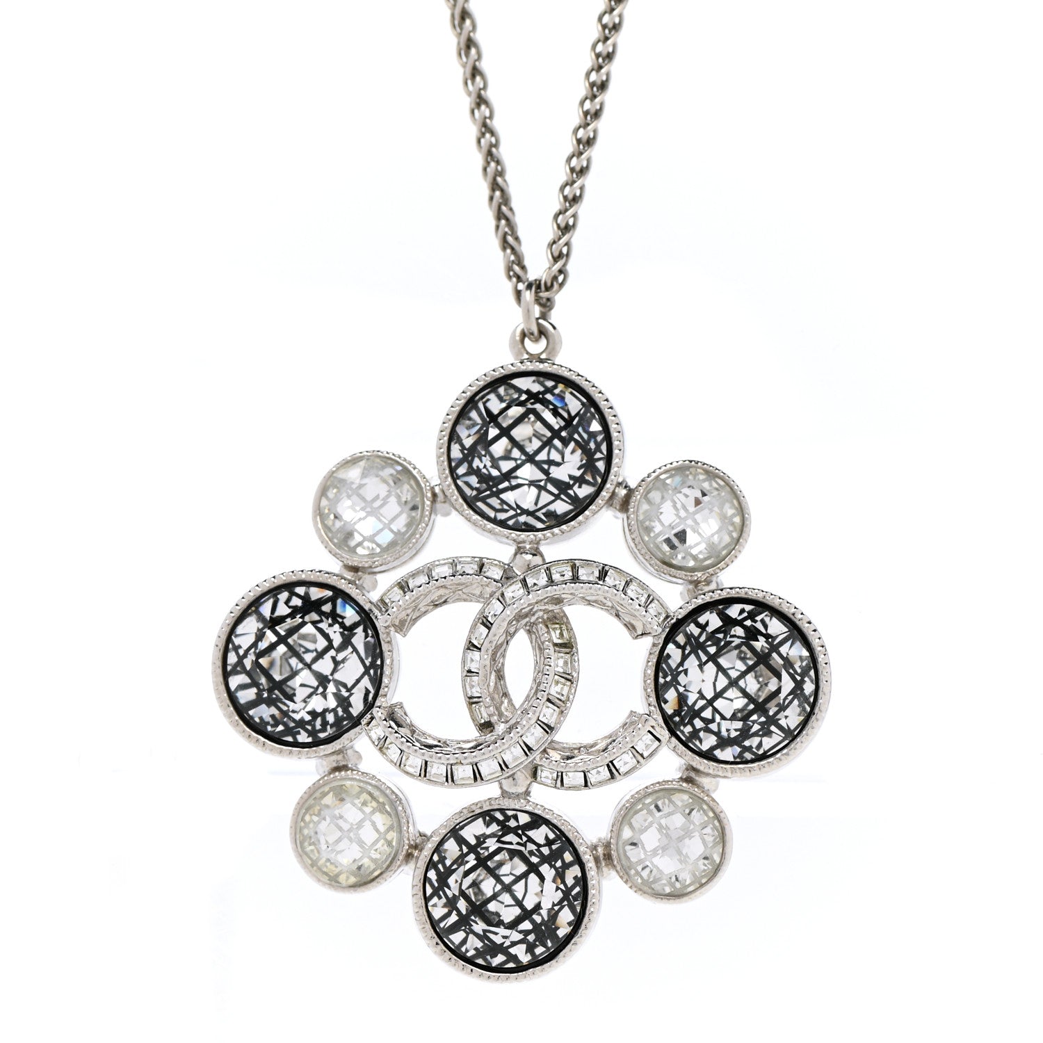 Chanel Crystal Baguette Pendant Necklace Black Silver 4 of 7