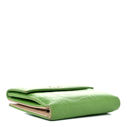 Chanel Lambskin Camellia Embossed Compact French Flap Wallet Green 4 of 21