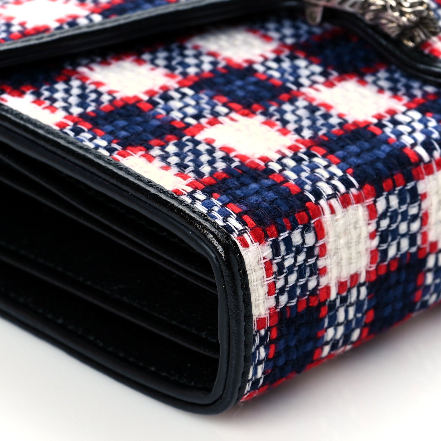 Gucci Vintage Tweed Check Mini Dionysus Chain Wallet White Hibiscus Red Marine 8 of 10