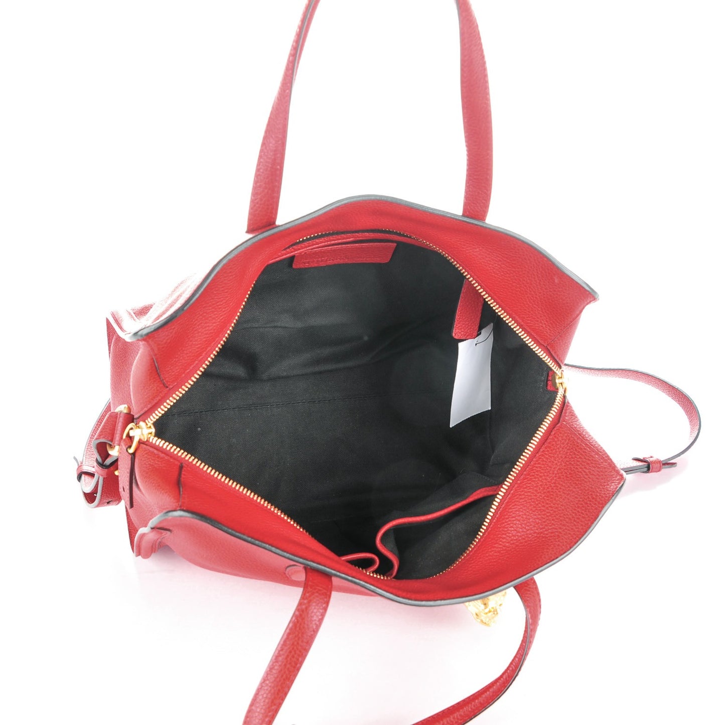 Pebbled Calfskin Small Skull Padlock Zip Around Tote Red