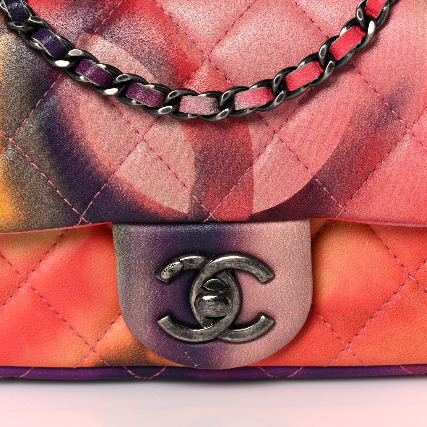 Lambskin Quilted Extra Mini Flower Power Flap Multicolor