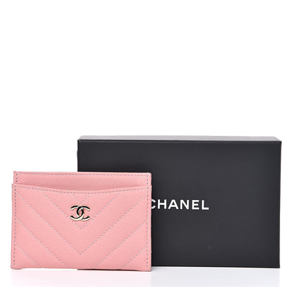 Chanel Caviar Chevron Quilted Card Holder Wallet Pink 10 of 10