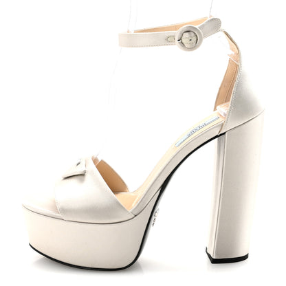 Prada Satin Triangle Logo Ankle Strap 40/135mm Platform Sandals 37 Silver 1 of 9