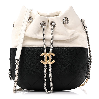 Chanel Aged Calfskin Quilted Small Gabrielle Bucket White Black 1 of 10