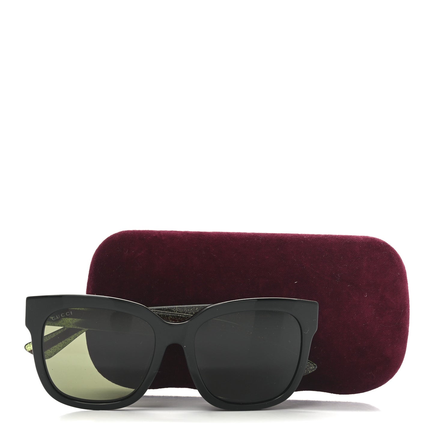 Acetate Square Frame Web Glitter Sunglasses GG0034S Black Green