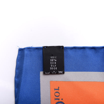 Christian Dior Silk Floral Square Scarf Blue Orange 3 of 3