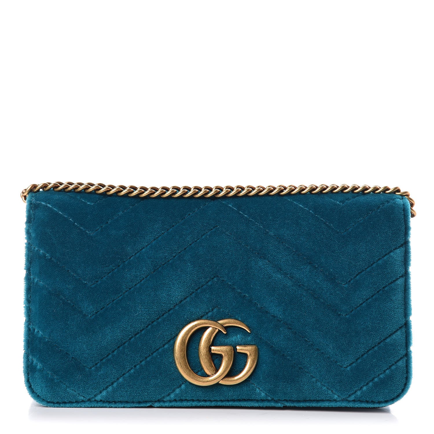 Gucci Velvet Matelasse GG Marmont Mini Bag Pavone Cyan 1 of 11