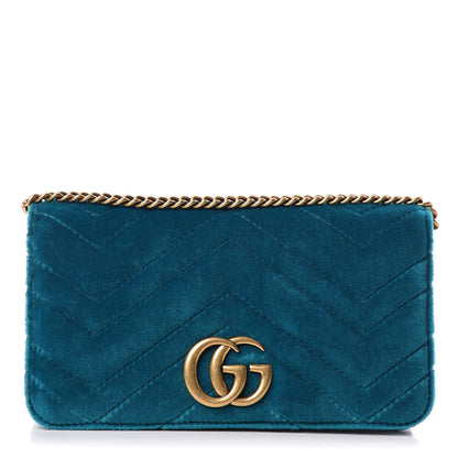 Gucci Velvet Matelasse GG Marmont Mini Bag Pavone Cyan 1 of 11