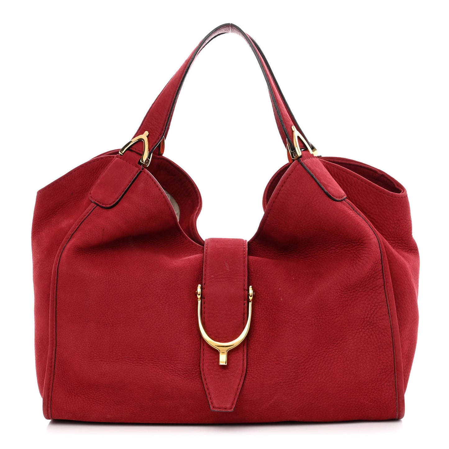 Nubuck Medium Soft Stirrup Shoulder Bag Red