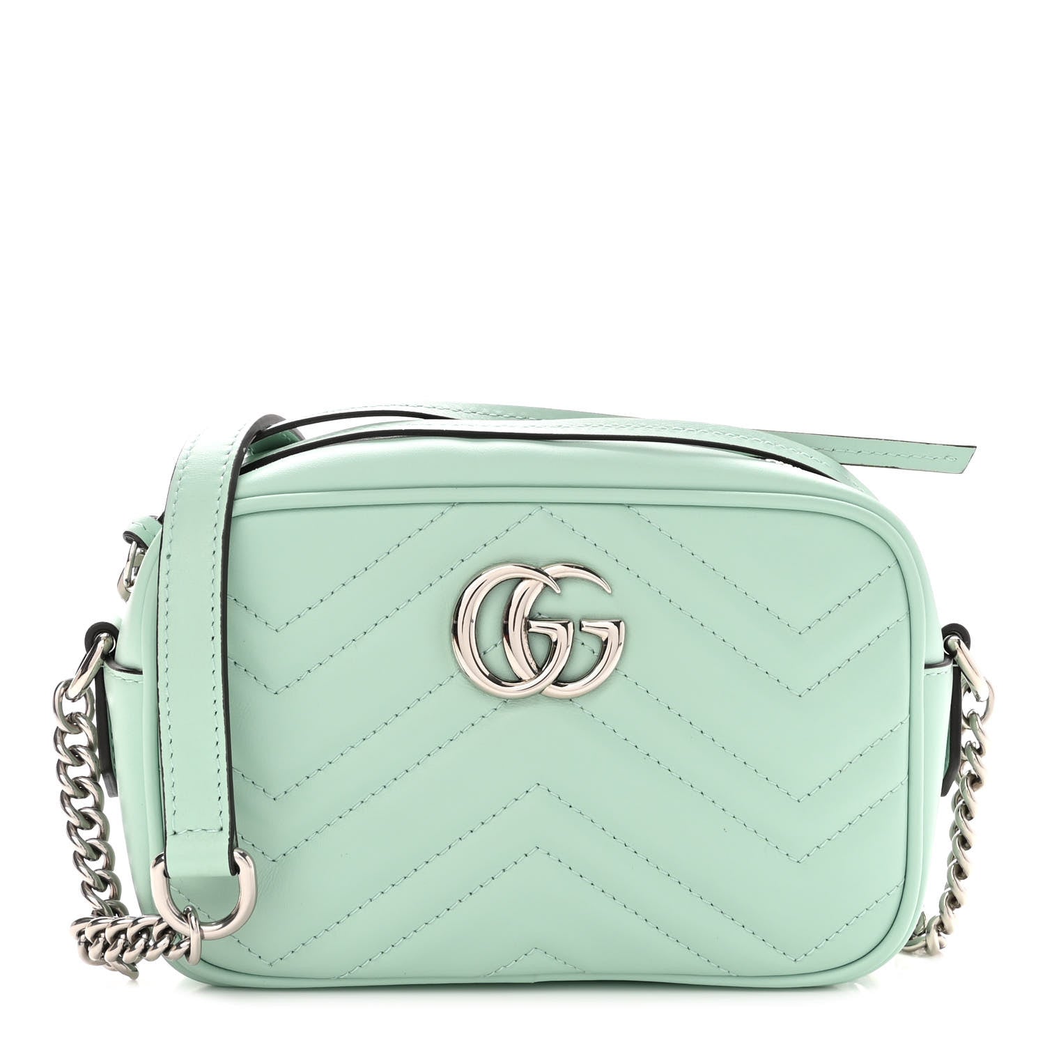 Gucci Calfskin Matelasse Mini GG Marmont Chain Shoulder Bag Water Green 1 of 10