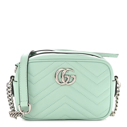 Gucci Calfskin Matelasse Mini GG Marmont Chain Shoulder Bag Water Green 1 of 10