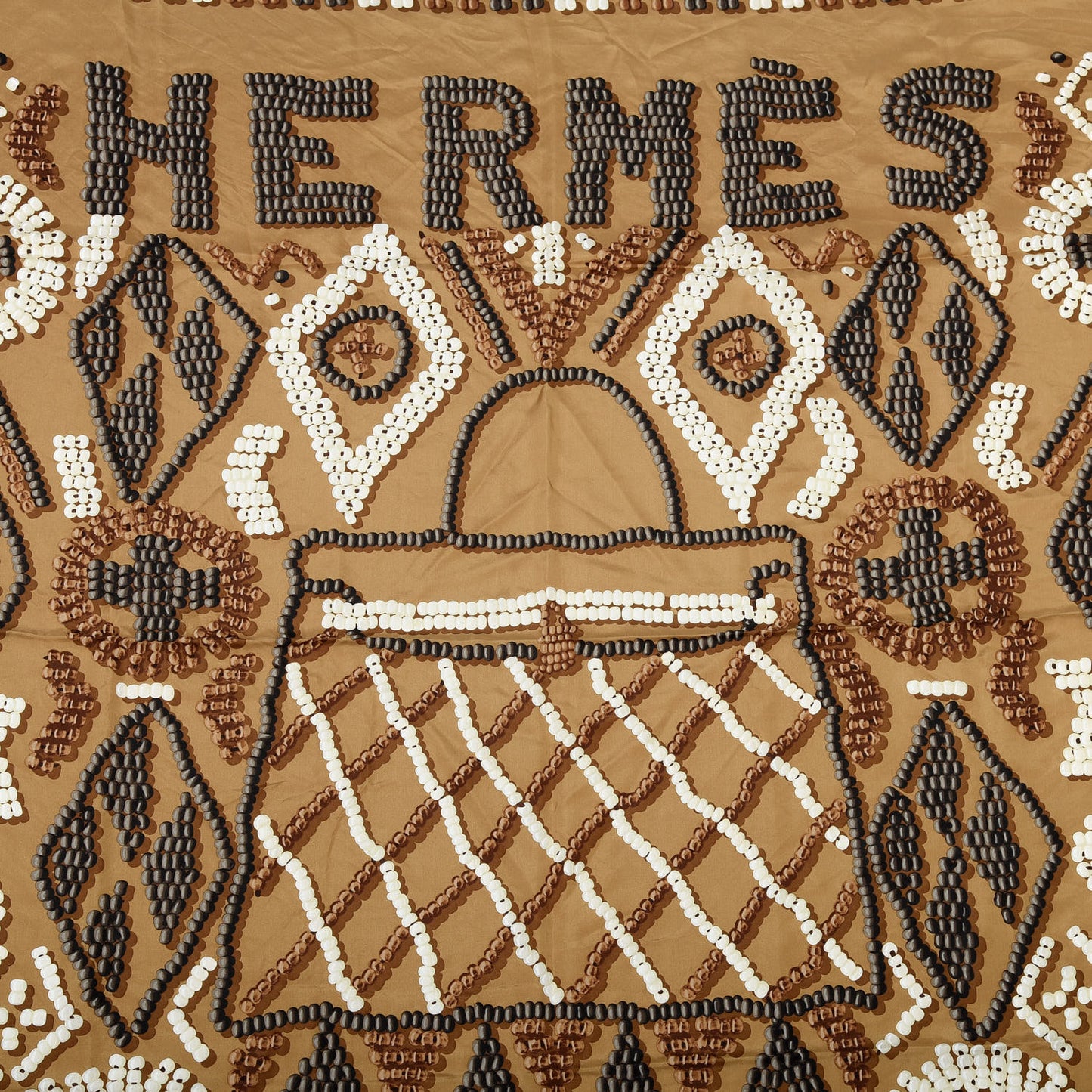Silk Kelly En Perles Wash Scarf 140 Camel Taupe Nacre