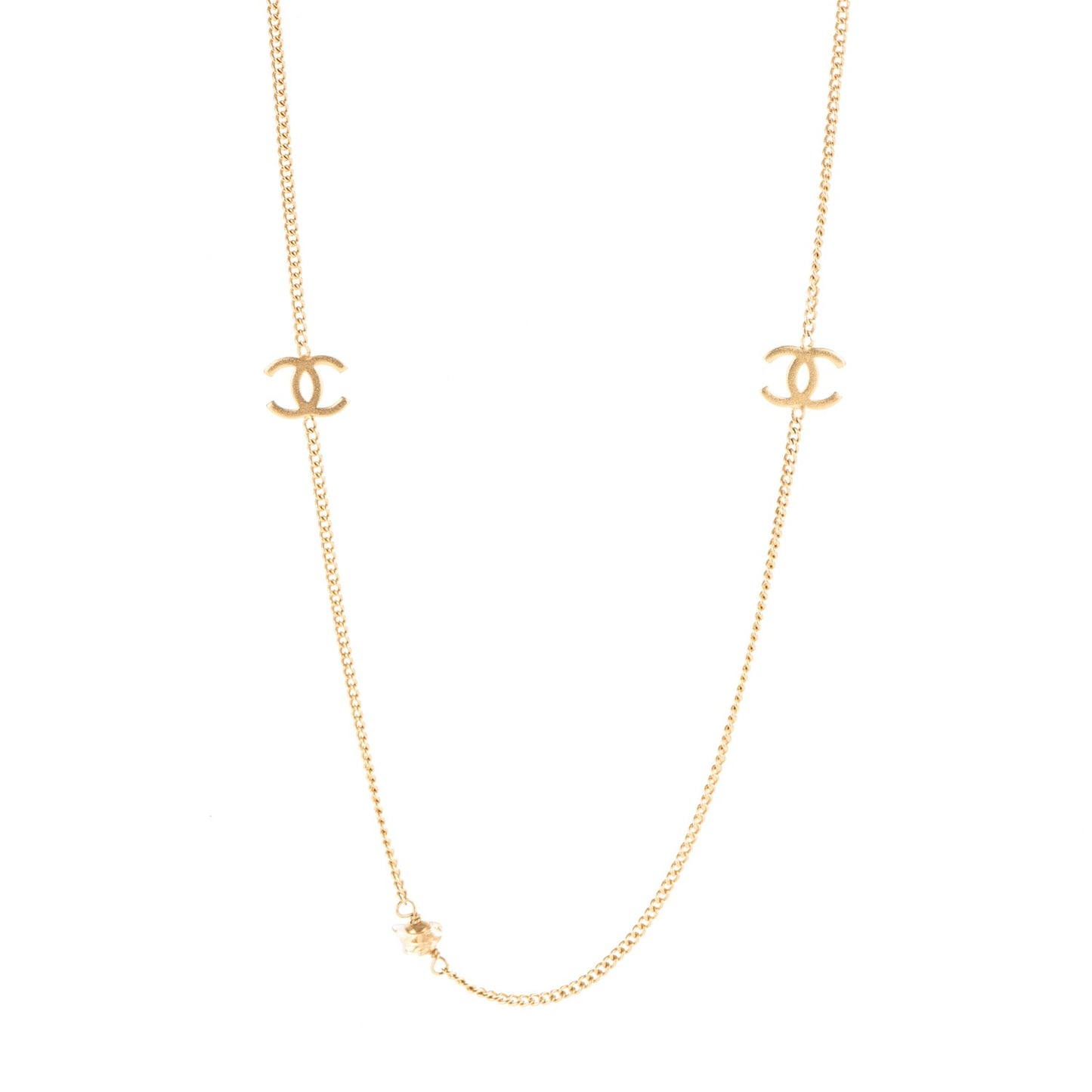 Stone CC Long Chain Necklace Gold