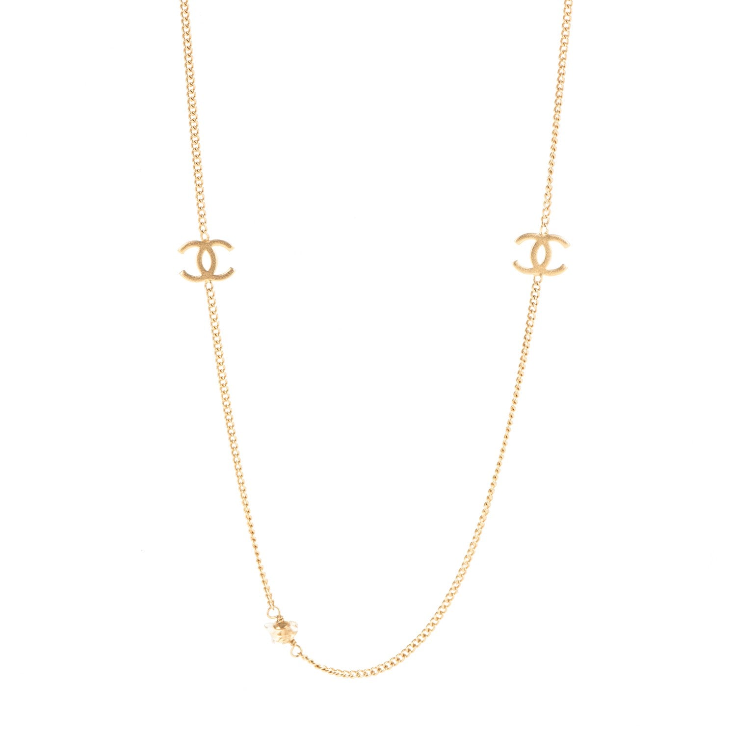 Chanel Stone CC Long Chain Necklace Gold 1 of 4