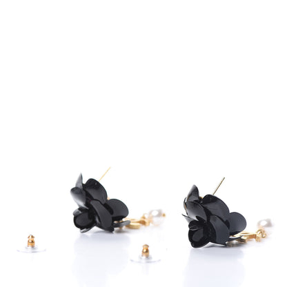 Chanel Enamel Crystal Pearl CC Camellia Drop Earrings Black Gold 3 of 5