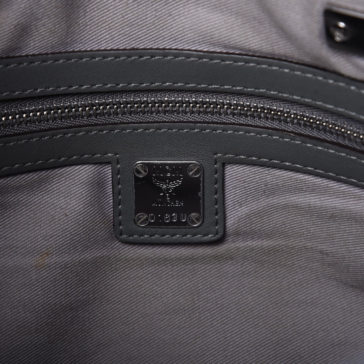 MCM Calfskin Ottomar Monogram Essential Boston Bag Grey 8 of 11