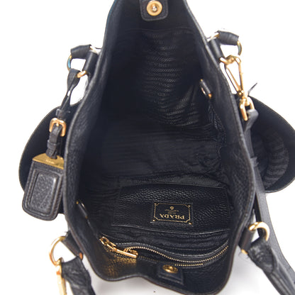 Prada Vitello Daino Side Pocket Tote Black 4 of 11