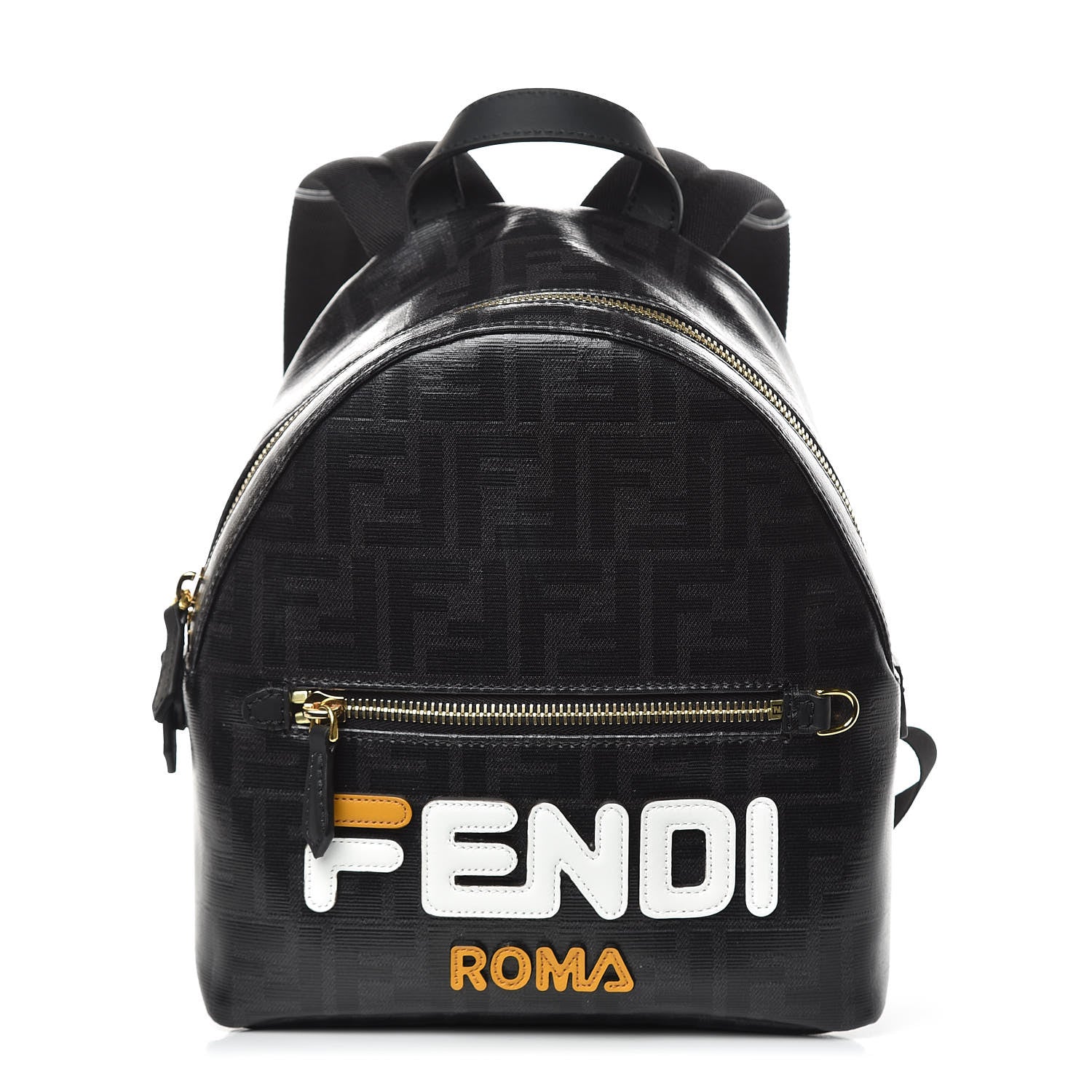 Fendi X FILA Glazed Fabric Vitello Century FF 1974 Mania Mini Backpack Black White 1 of 9