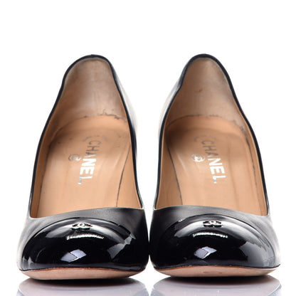 Chanel Lambskin Patent Cap Toe CC Pumps 39.5 Black 2 of 8
