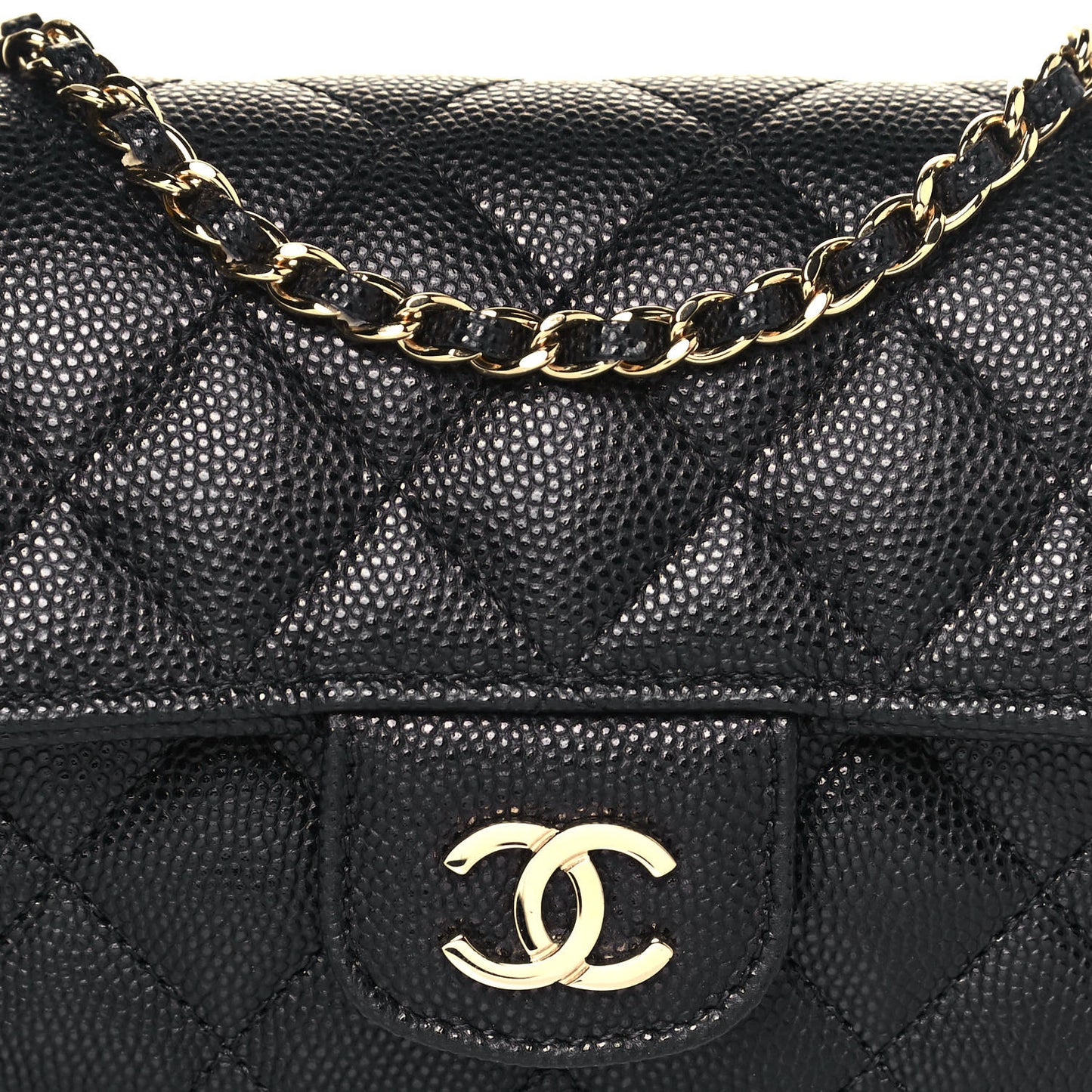 Caviar Quilted Glasses Case With Chain Black