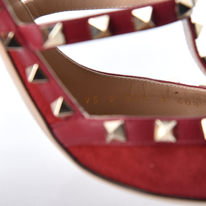 Valentino Garavani Suede Rockstud Ankle Strap Pumps 40.5 Dark Red 7 of 10