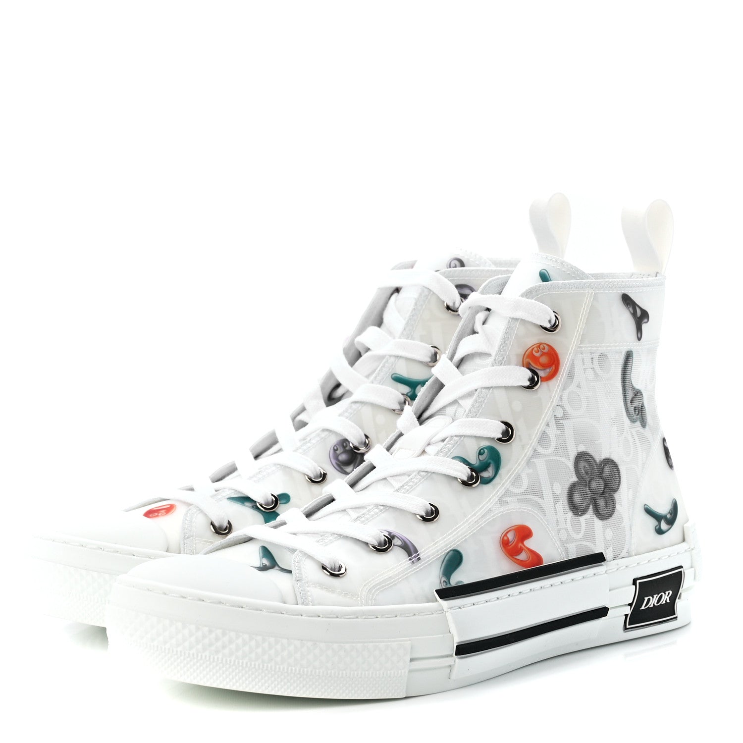 Christian Dior X KENNY SCHARF Technical Canvas Oblique Patch Mens B23 High Top Sneakers 42 White Blue 3 of 10