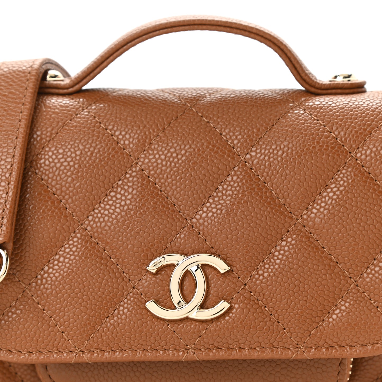 Caviar Quilted Business Affinity Clutch With Chain Flap Camel