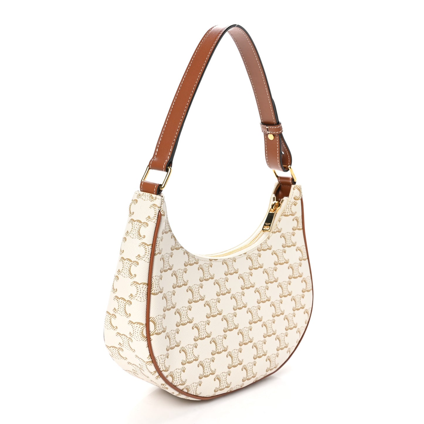 Canvas Calfskin Ava Triomphe Shoulder Bag White