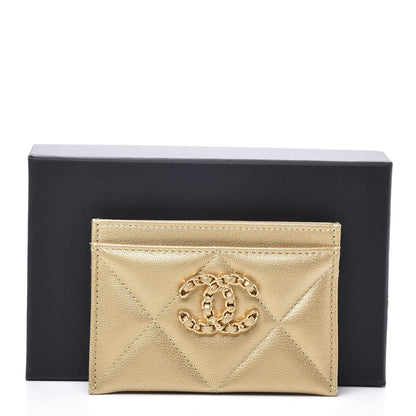 Chanel Metallic Goatskin Quilted Chanel 19 Card Holder Gold 10 of 10