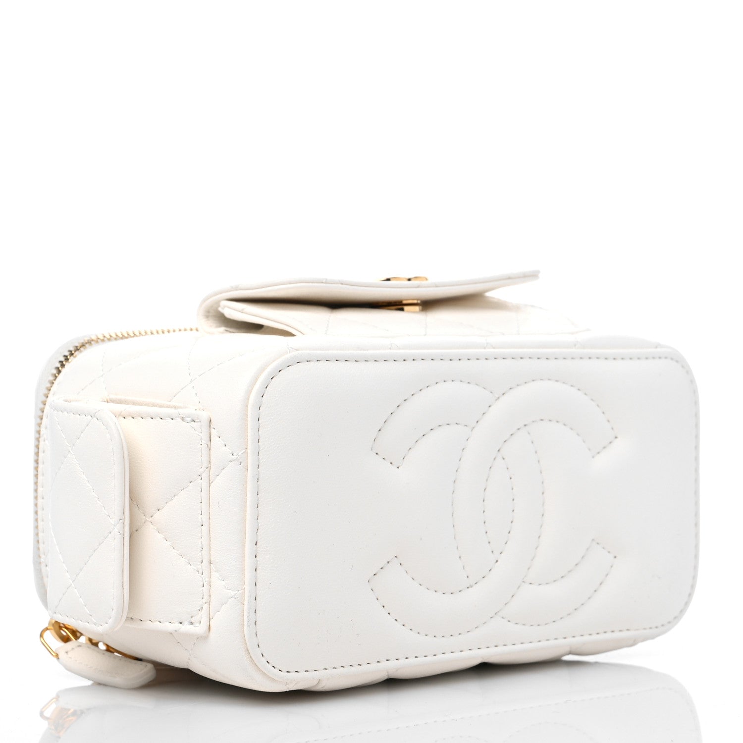 Chanel Lambskin Quilted Polly Pocket East West Top Vanity With Chain White 3 of 9