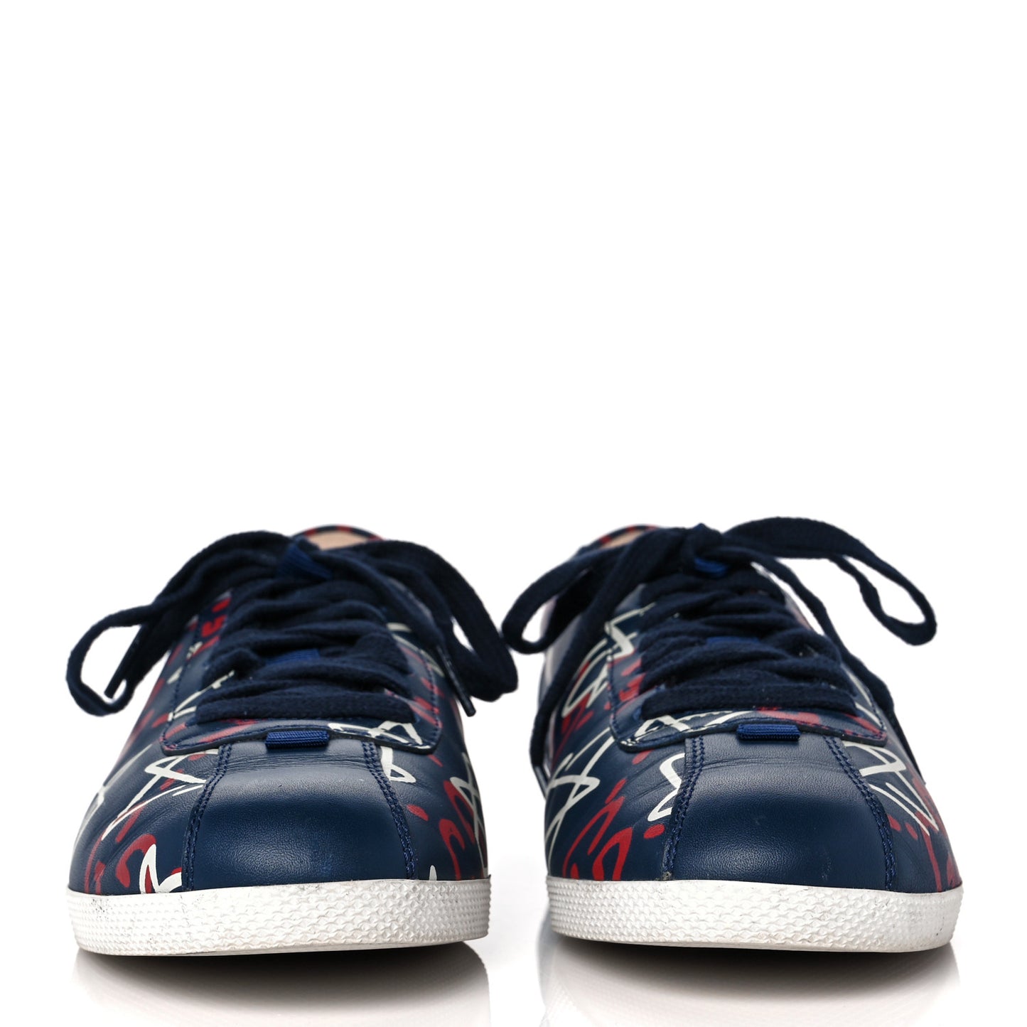 Calfskin GucciGhost Print Womens Low Top Sneakers 38.5 Blue Agata Hibiscus Red
