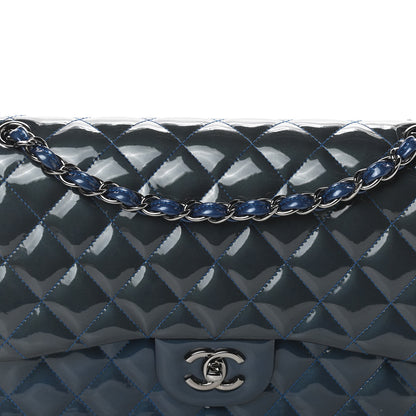 Chanel Patent Quilted Jumbo Double Flap Blue 8 of 10