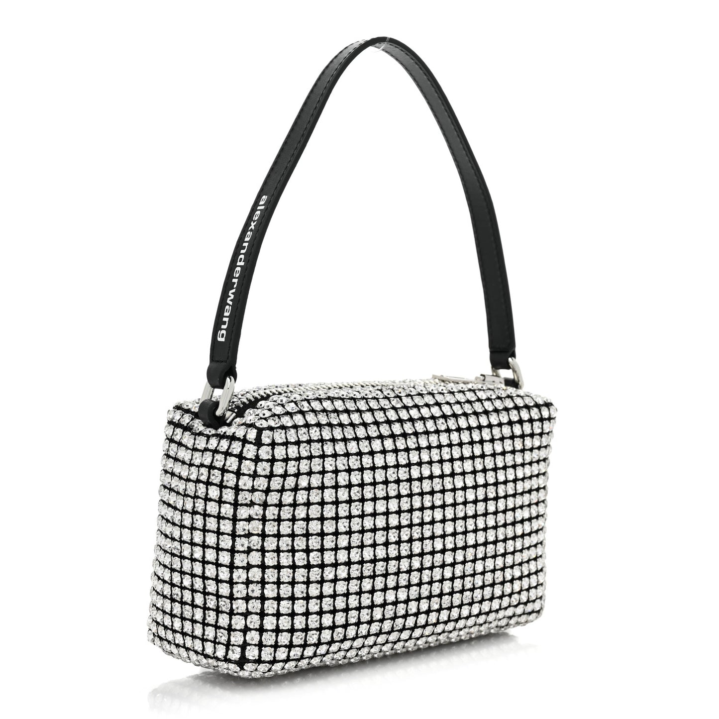 Mesh Crystal Rhinestone Mini Heiress Pouch Black Silver