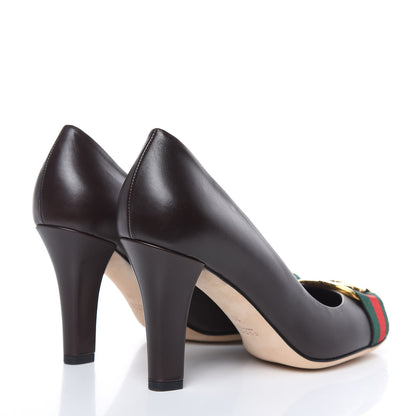 Gucci Calfskin Interlocking GG Web Mid Heel Pumps 39 Dark Cocoa 4 of 8