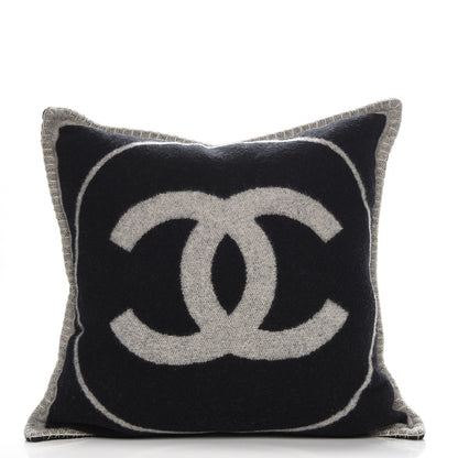 Chanel Merino Wool Cashmere CC Pillow Black Beige 1 of 7