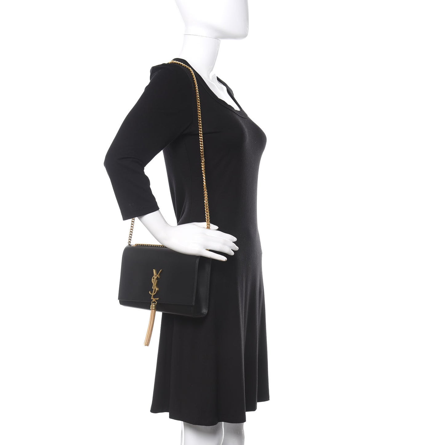 Smooth Calfskin Medium Classic Monogram Kate Tassel Satchel Black