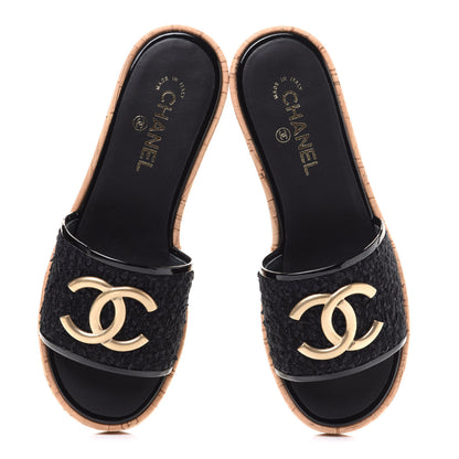 Chanel Tweed Cork CC Chain Mule Sandal 39.5 Black 5 of 11