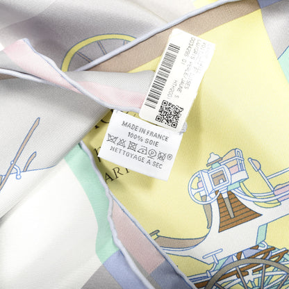 Hermes Silk Voitures Exquises Scarf 90 Gris Perle Jaune 4 of 4