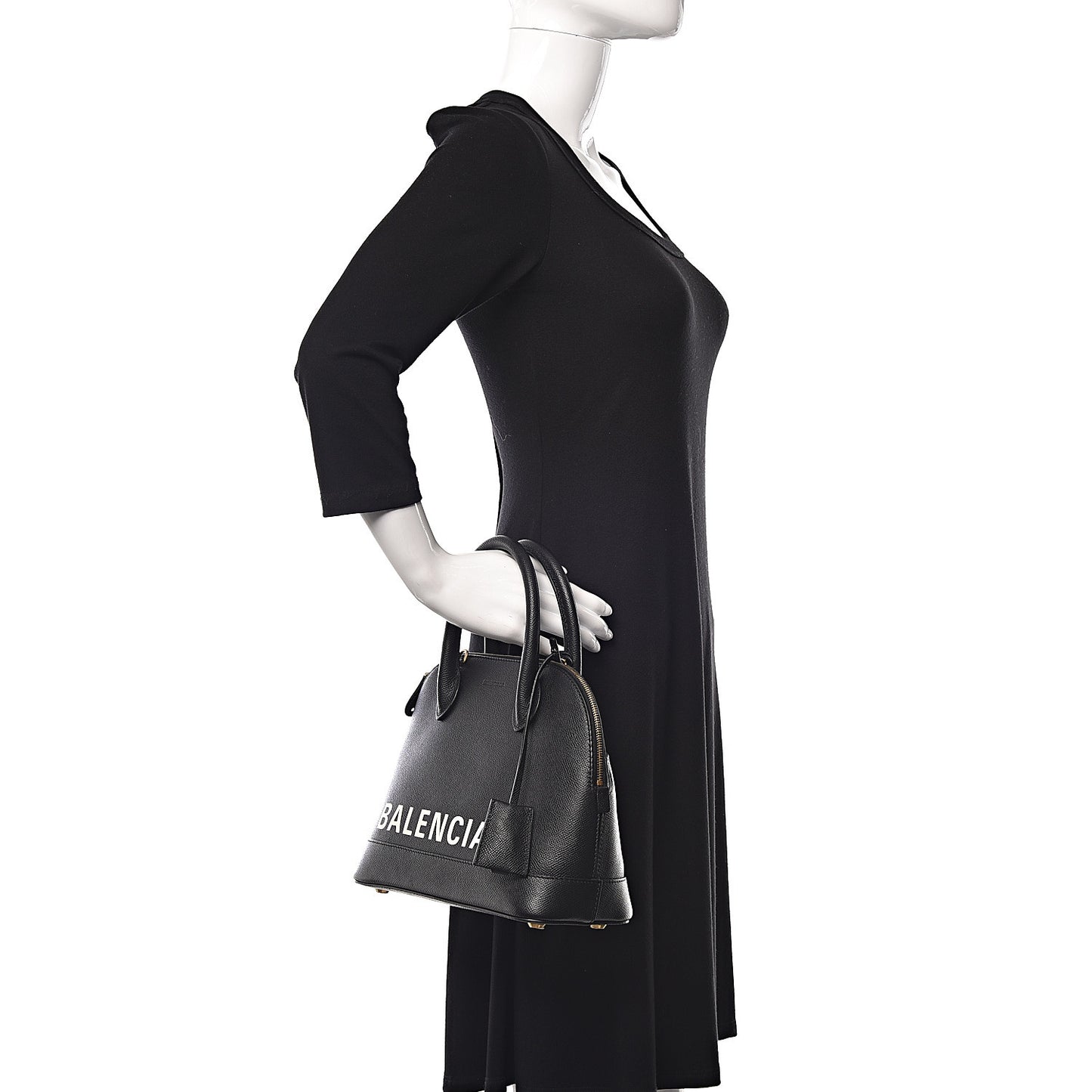 Signature Grained Calfskin Logo S Ville Top Handle Bag Black White