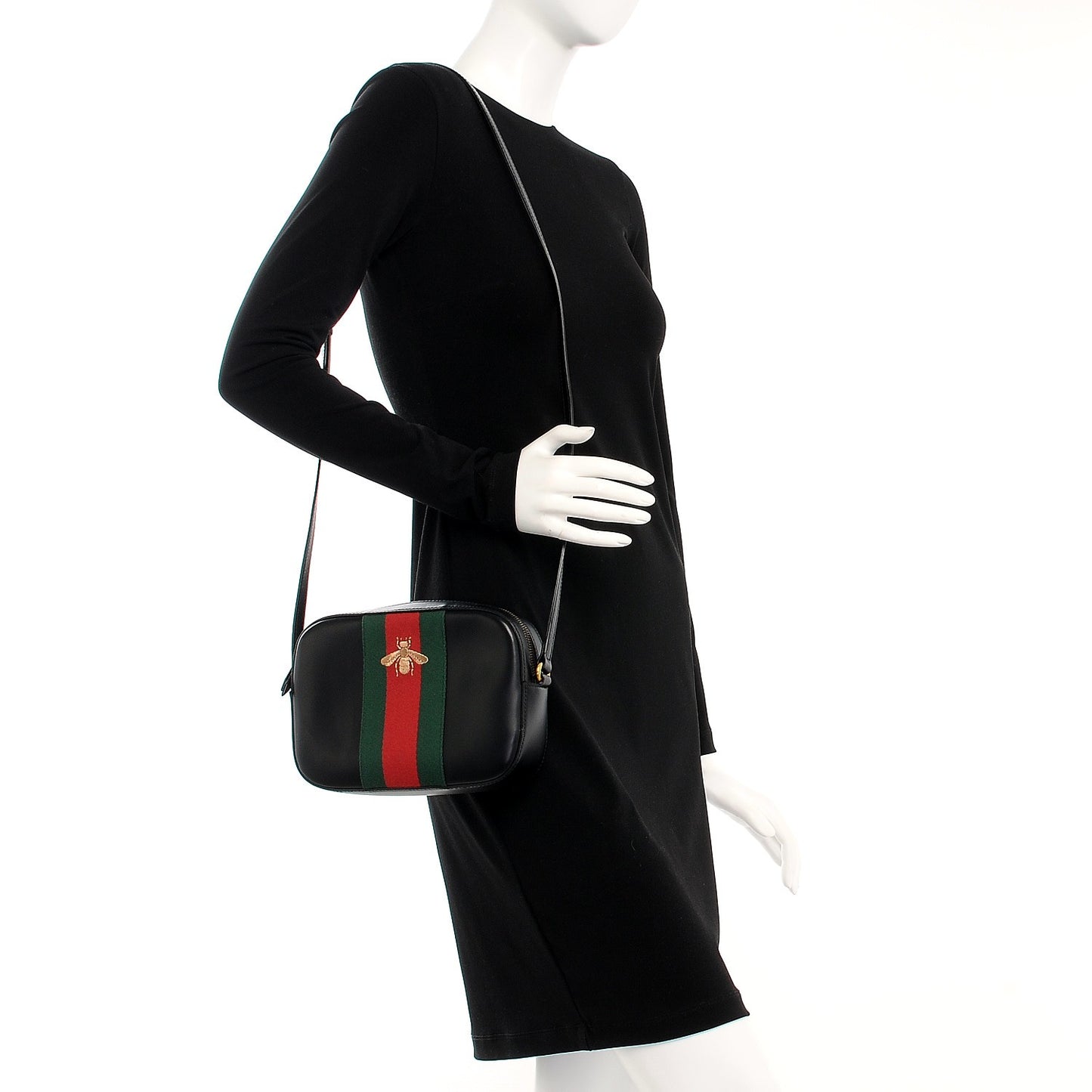 Calfskin Web Small Webby Bee Shoulder Bag Black
