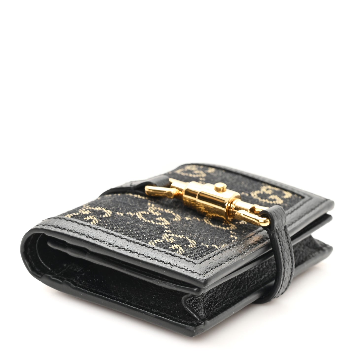 Jacquard Black Denim GG Monogram Textured Dollar Calfskin Jackie 1961 Card Case Black Ivory