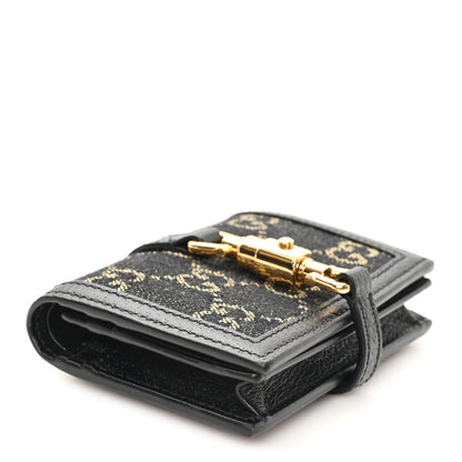 Gucci Jacquard Black Denim GG Monogram Textured Dollar Calfskin Jackie 1961 Card Case Black Ivory 4 of 7