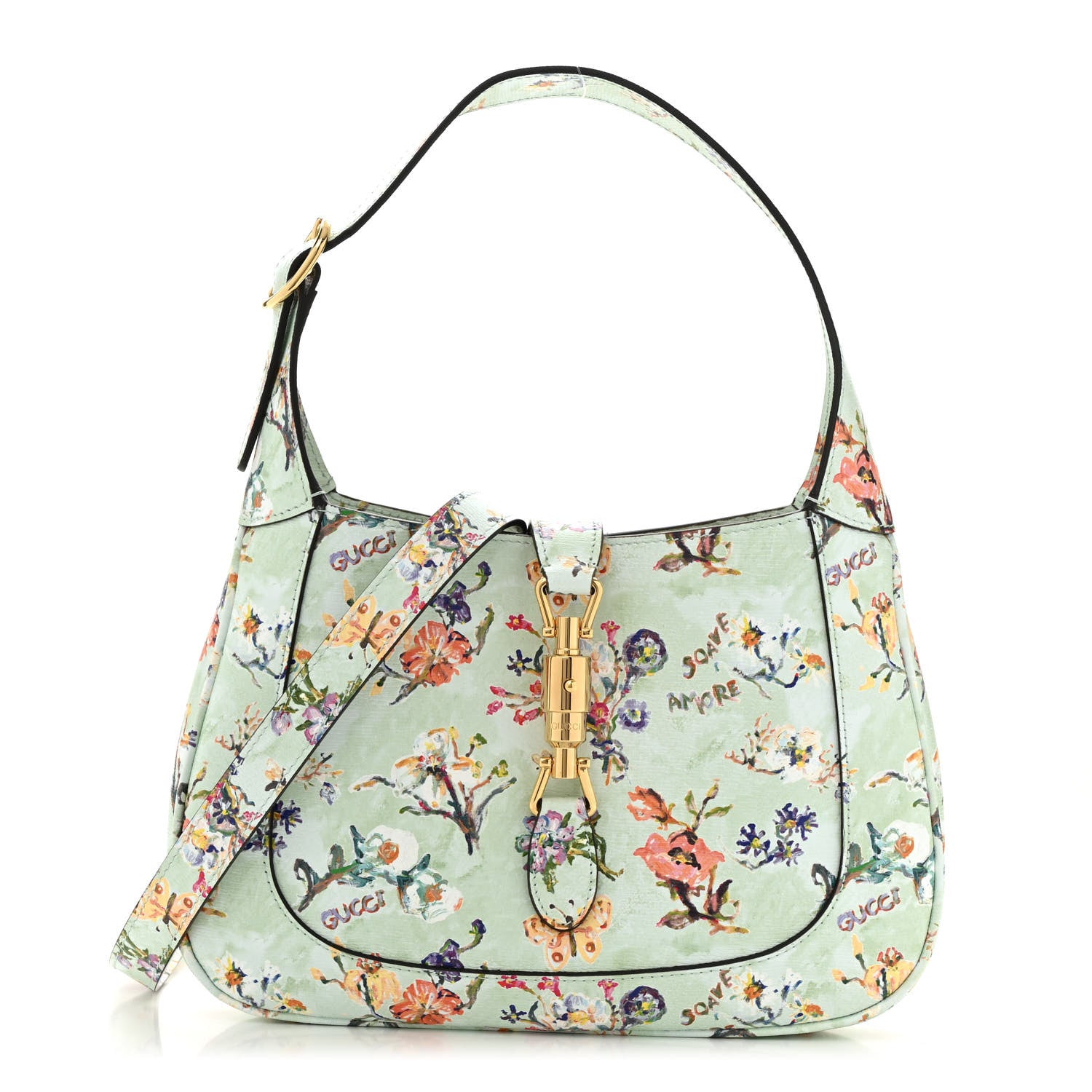 Gucci New Shangai Calfskin Soave Amore Printed Small Jackie 1961 Hobo Mint Green 1 of 12