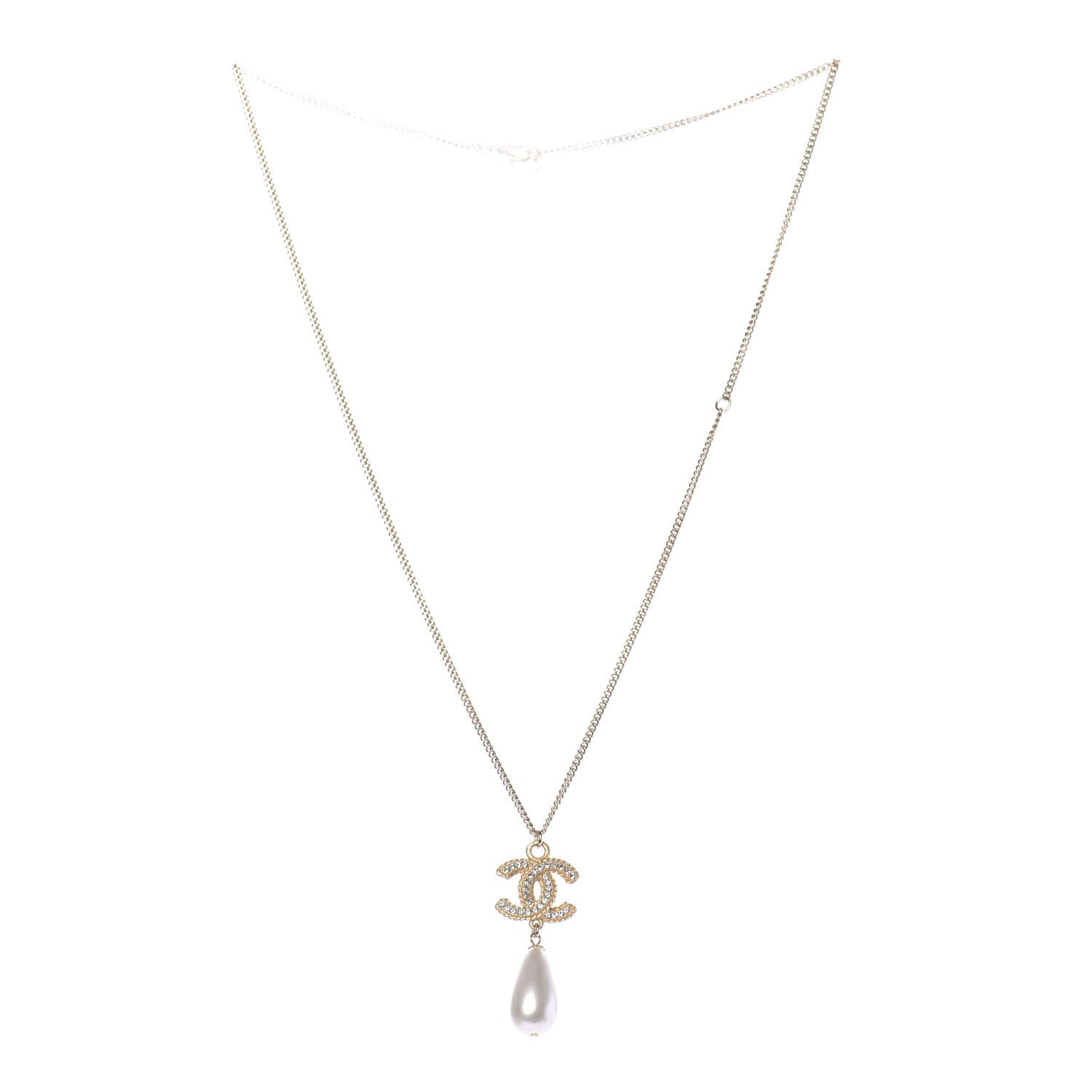 Chanel Pearl Crystal CC Drop Necklace Gold 3 of 7