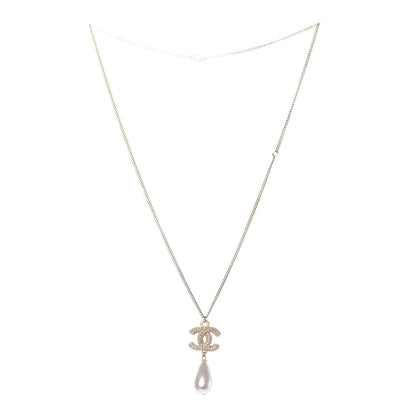 Chanel Pearl Crystal CC Drop Necklace Gold 3 of 7