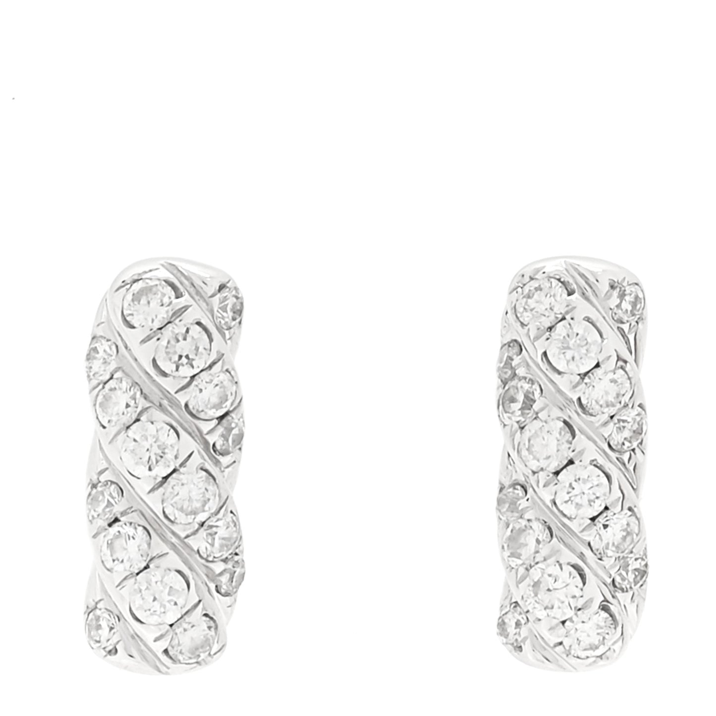18K White Gold Diamond Cable Collectibles Bar Stud Earrings