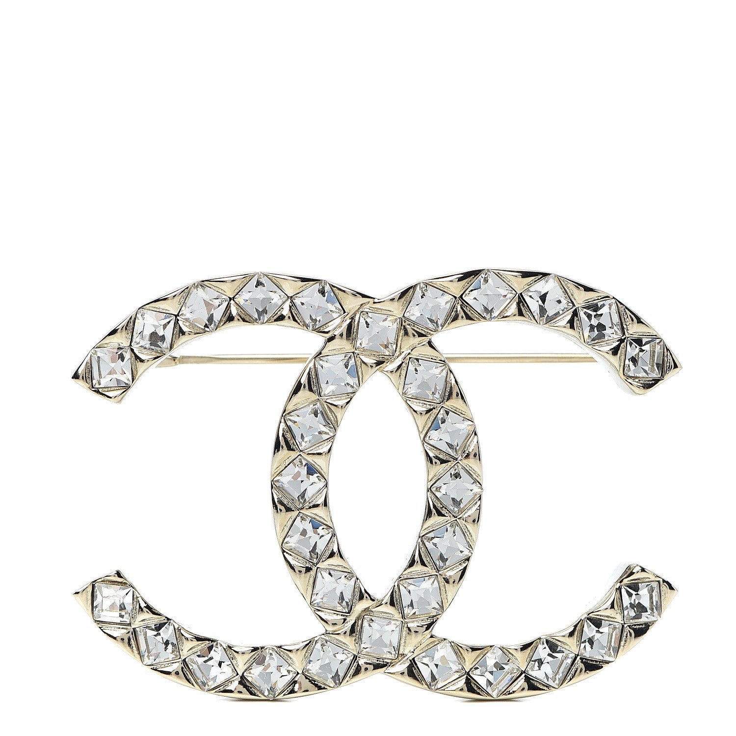 Chanel Baguette Crystal CC Brooch Light Gold 1 of 4