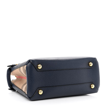 Burberry Grainy Calfskin House Check Small Banner Tote Ink Blue 4 of 12
