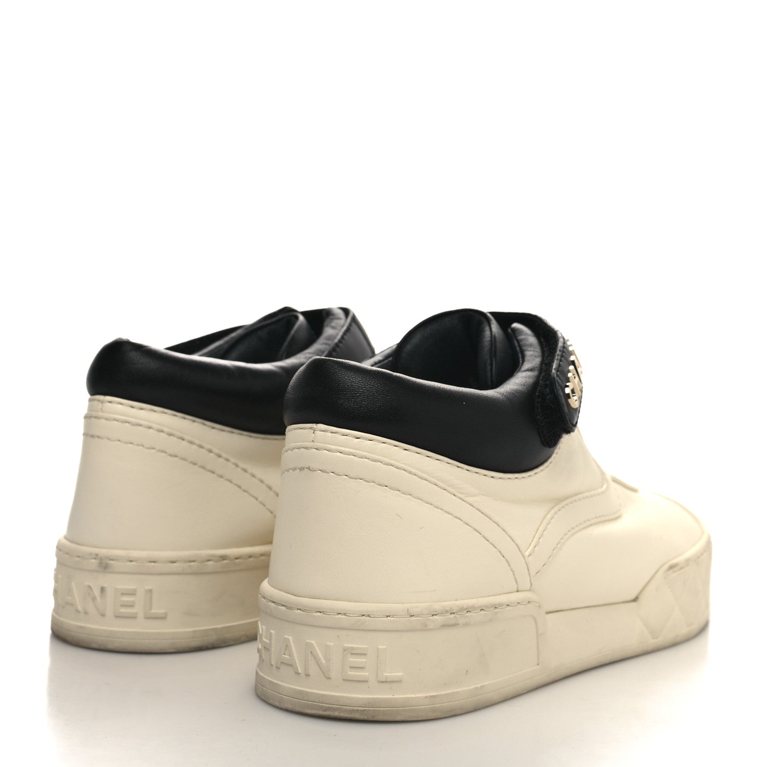 Chanel Lambskin Logo Strap Sneakers 37 Ivory Black 4 of 11