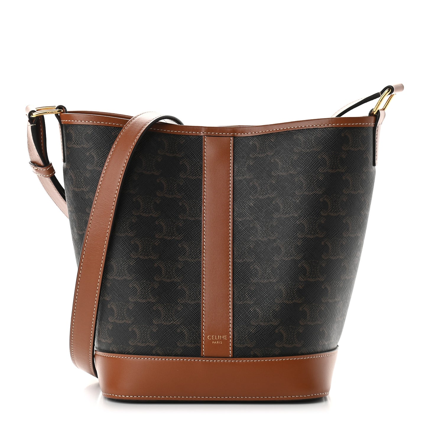 Triomphe Canvas Calfskin Small Bucket Bag Tan